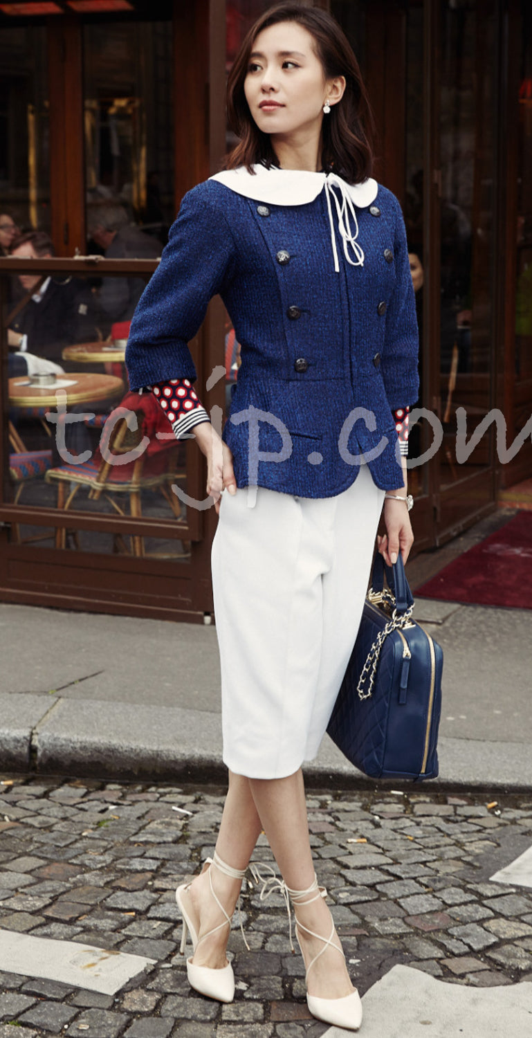 CHANEL 14C Navy Peter Pan Collar Jacket 38 シャネル ネイビー ピーターパン白襟 ジャケット 即発