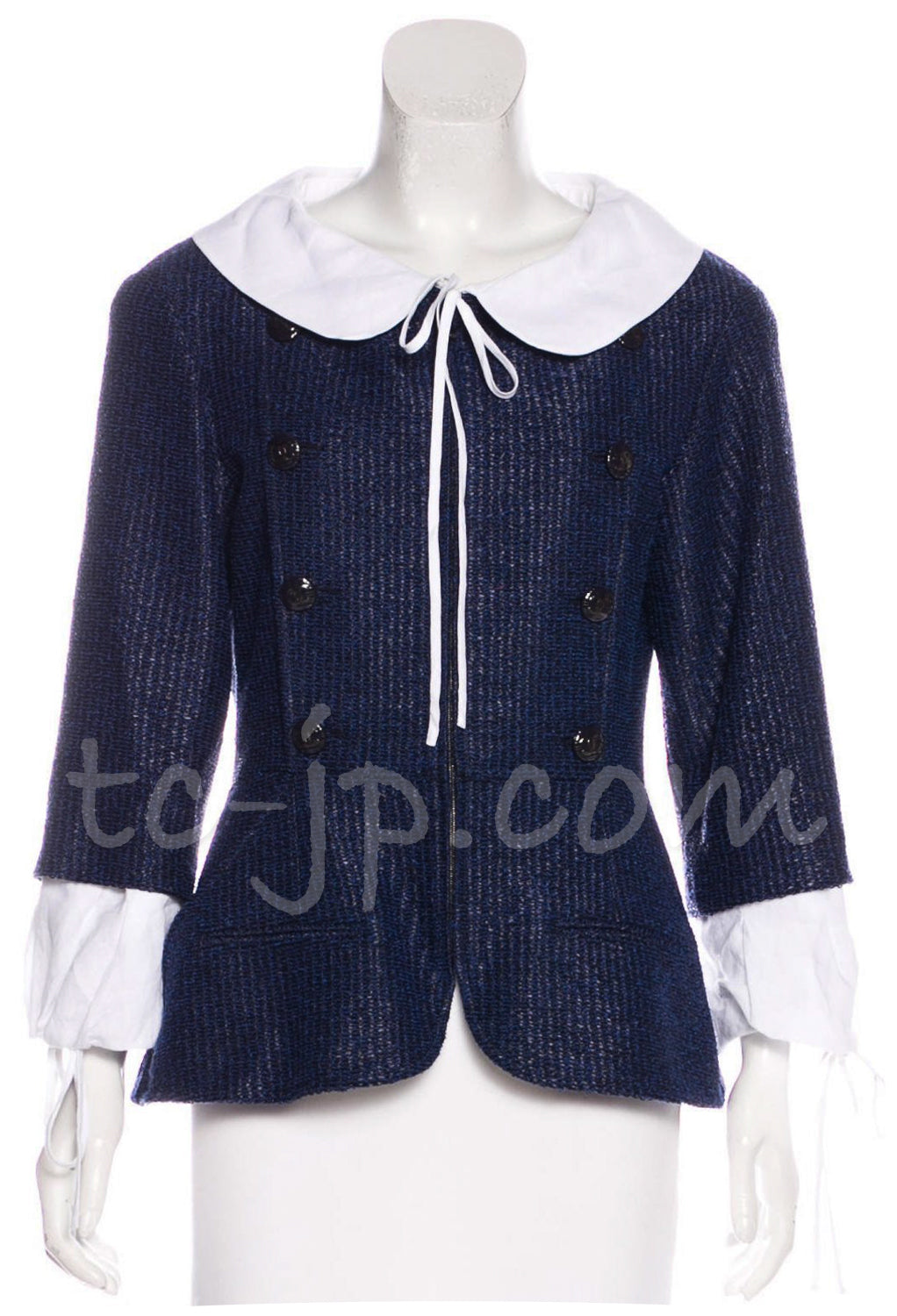 CHANEL 14C Navy Peter Pan Collar Jacket 38 シャネル ネイビー ピーターパン白襟 ジャケット 即発