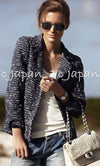CHANEL 10S Blue Navy Metallic Pearl CC Button Tweed Jacket 38 シャネル ネイビー パール ココボタン ルサージュ ツイード ジャケット 即発