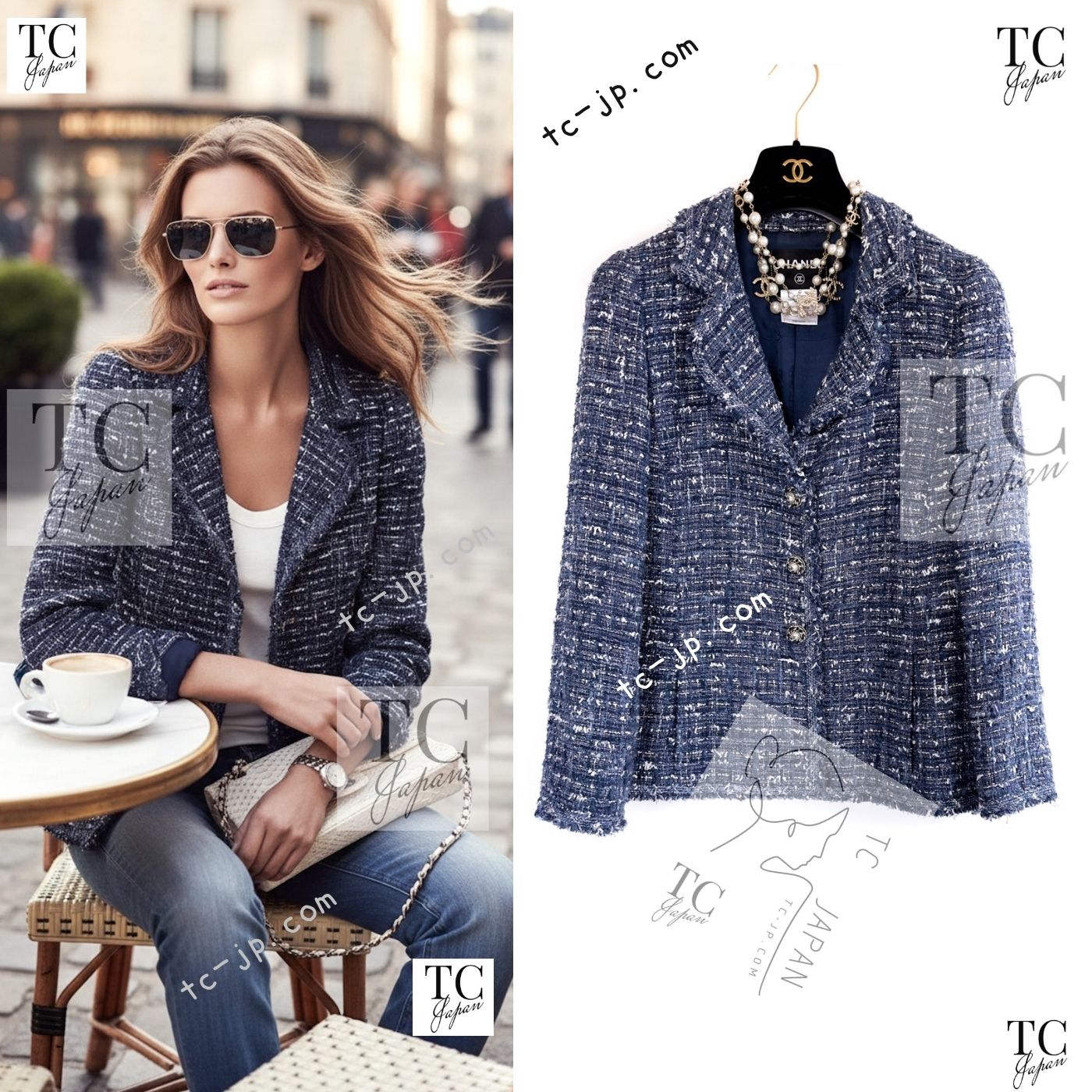 シャネル ジャケット CHANEL 10S ブルー ネイビー メタリック パール