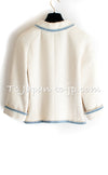 CHANEL 07S Ivory Wash Blue Trim Cotton Jacket 34 シャネル アイボリー ライトブルー トリミング コットン ジャケット 即発