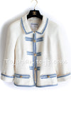 CHANEL 07S Ivory Wash Blue Trim Cotton Jacket 34 シャネル アイボリー ライトブルー トリミング コットン ジャケット 即発