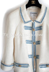 CHANEL 07S Ivory Wash Blue Trim Cotton Jacket 34 シャネル アイボリー ライトブルー トリミング コットン ジャケット 即発