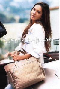 CHANEL 07S Ivory Wash Blue Trim Cotton Jacket 40 シャネル アイボリー ライトブルー トリミング コットン ジャケット 即発