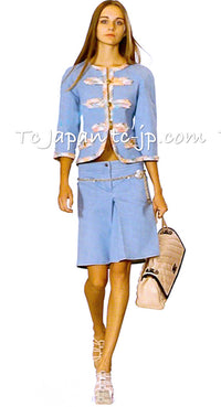 CHANEL 07S Ivory Wash Blue Trim Cotton Jacket 40 シャネル アイボリー ライトブルー トリミング コットン ジャケット 即発