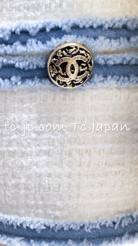 CHANEL 07S Ivory Wash Blue Trim Cotton Jacket 34 シャネル アイボリー ライトブルー トリミング コットン ジャケット 即発