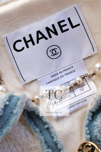 CHANEL 07S Ivory Wash Blue Trim Cotton Jacket 34 シャネル アイボリー ライトブルー トリミング コットン ジャケット 即発