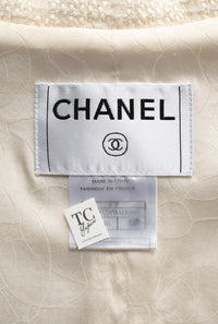 CHANEL 07S Ivory Wash Blue Trim Cotton Jacket 40 シャネル アイボリー ライトブルー トリミング コットン ジャケット 即発