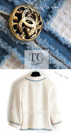 CHANEL 07S Ivory Wash Blue Trim Cotton Jacket 34 シャネル アイボリー ライトブルー トリミング コットン ジャケット 即発