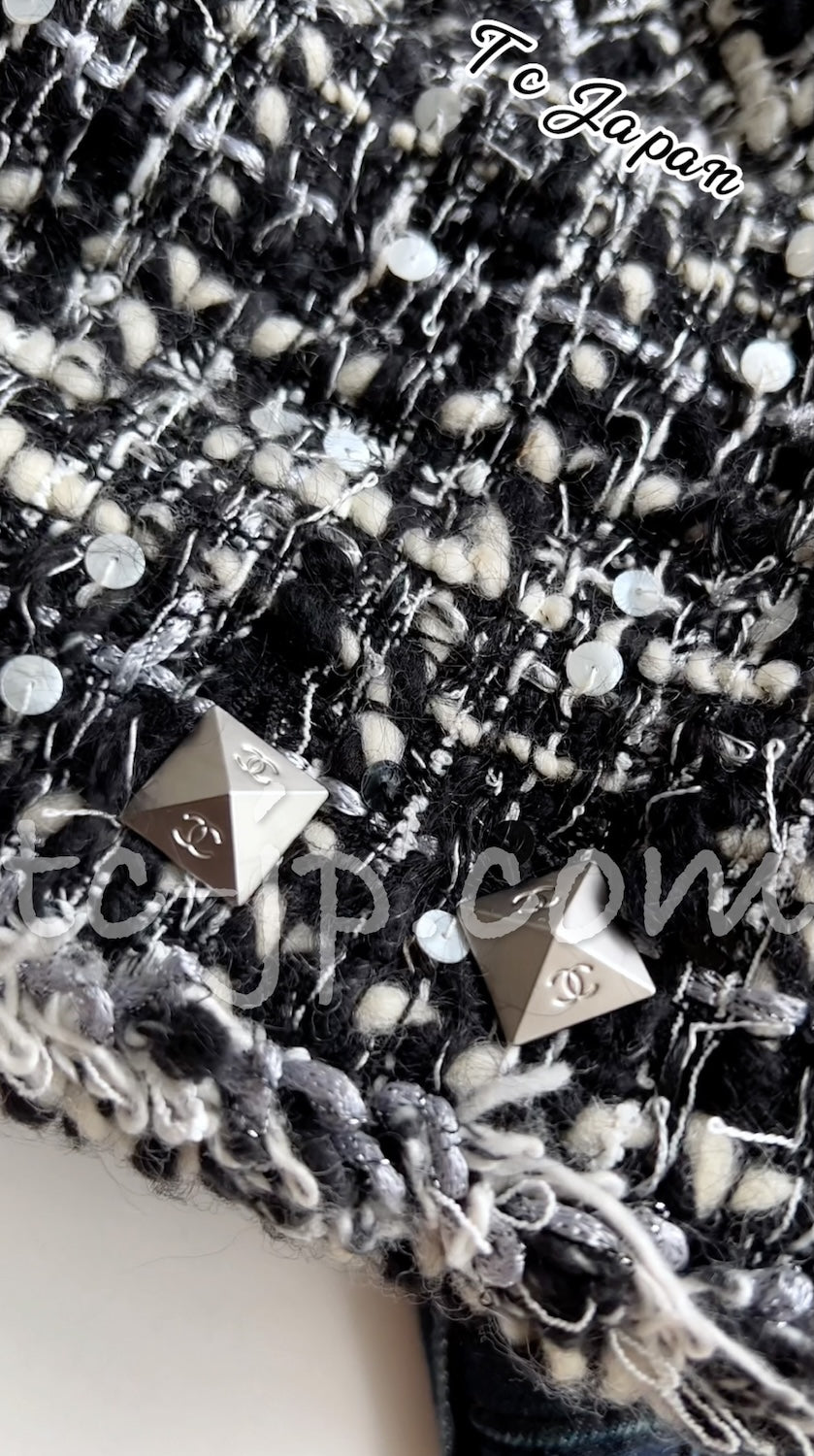 CHANEL 03A White Black Mixed Lesage Sequin Tweed Jacket 38 シャネル ホワイト ブラック ミックス ルサージュ スパンコール ツイード ジャケット 即発