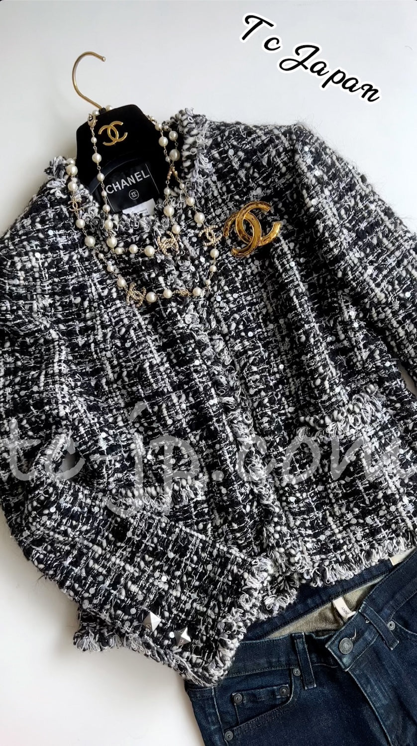 CHANEL 03A White Black Mixed Lesage Sequin Tweed Jacket 38 シャネル ホワイト ブラック ミックス ルサージュ スパンコール ツイード ジャケット 即発