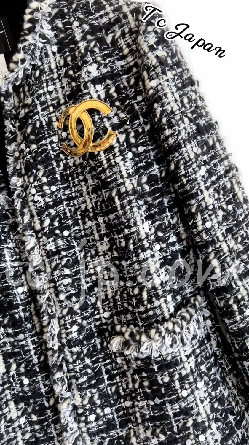 CHANEL 03A White Black Mixed Lesage Sequin Tweed Jacket 38 シャネル ホワイト ブラック ミックス ルサージュ スパンコール ツイード ジャケット 即発