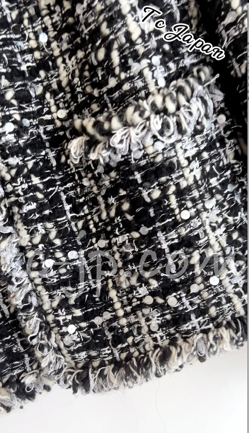 CHANEL 03A White Black Mixed Lesage Sequin Tweed Jacket 38 シャネル ホワイト ブラック ミックス ルサージュ スパンコール ツイード ジャケット 即発