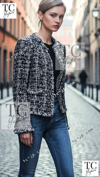 CHANEL 03A White Black Mixed Lesage Sequin Tweed Jacket 38 シャネル ホワイト ブラック ミックス ルサージュ スパンコール ツイード ジャケット 即発