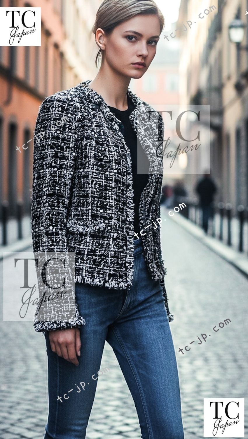 CHANEL 03A White Black Mixed Lesage Sequin Tweed Jacket 38 シャネル ホワイト ブラック ミックス ルサージュ スパンコール ツイード ジャケット 即発