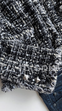 CHANEL 03A White Black Mixed Lesage Sequin Tweed Jacket 38 シャネル ホワイト ブラック ミックス ルサージュ スパンコール ツイード ジャケット 即発