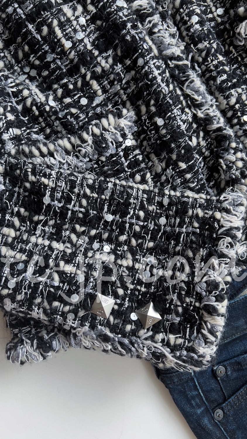 CHANEL 03A White Black Mixed Lesage Sequin Tweed Jacket 38 シャネル ホワイト ブラック ミックス ルサージュ スパンコール ツイード ジャケット 即発