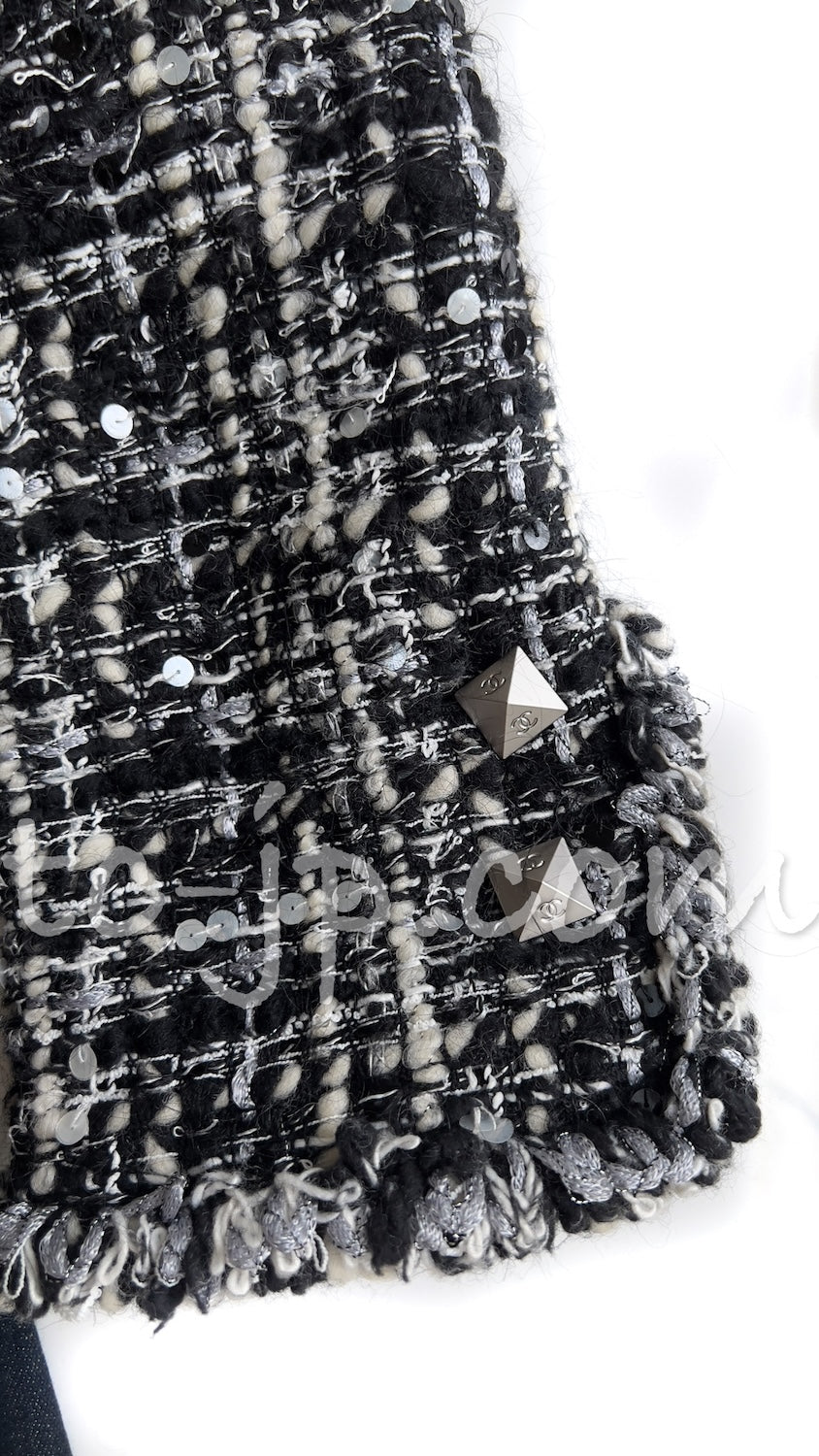 CHANEL 03A White Black Mixed Lesage Sequin Tweed Jacket 38 シャネル ホワイト ブラック ミックス ルサージュ スパンコール ツイード ジャケット 即発