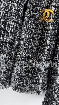 CHANEL 03A White Black Mixed Lesage Sequin Tweed Jacket 38 シャネル ホワイト ブラック ミックス ルサージュ スパンコール ツイード ジャケット 即発