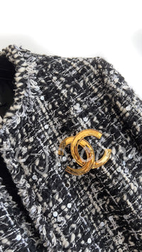 CHANEL 03A White Black Mixed Lesage Sequin Tweed Jacket 38 シャネル ホワイト ブラック ミックス ルサージュ スパンコール ツイード ジャケット 即発