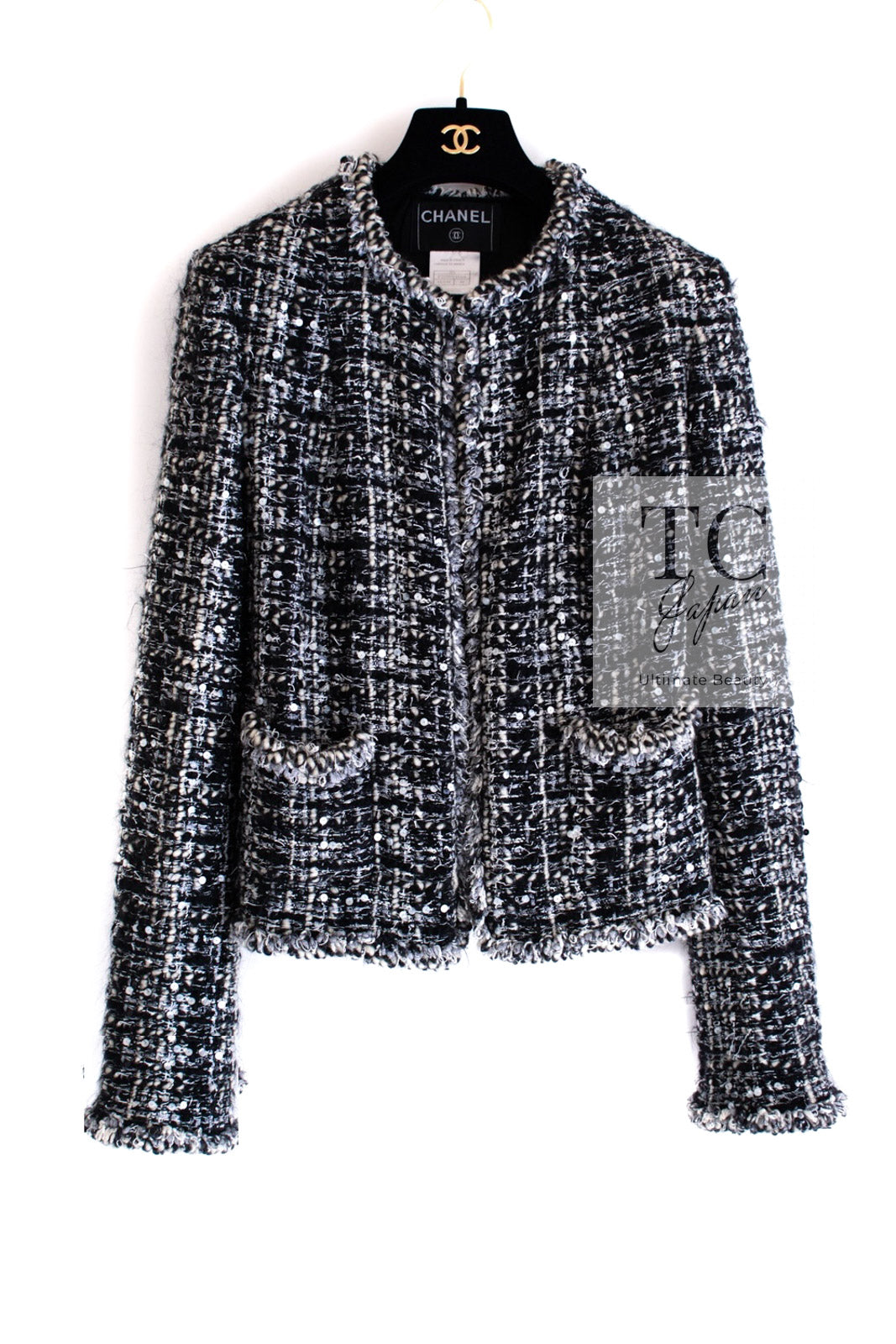 CHANEL 03A White Black Mixed Lesage Sequin Tweed Jacket 38 シャネル ホワイト ブラック ミックス ルサージュ スパンコール ツイード ジャケット 即発