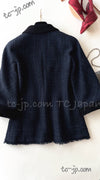 CHANEL 11S Navy Black CC Logo Button Wool Silk Jacket 36 40 シャネル ネイビー ブラック ココボタン ウール シルク ジャケット 即発