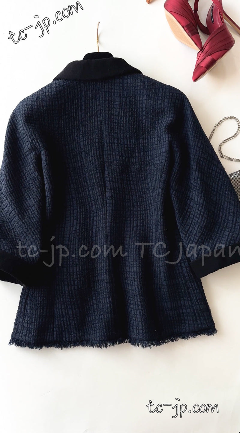 CHANEL 11S Navy Black CC Logo Button Wool Silk Jacket 36 40 シャネル ネイビー ブラック ココボタン ウール シルク ジャケット 即発