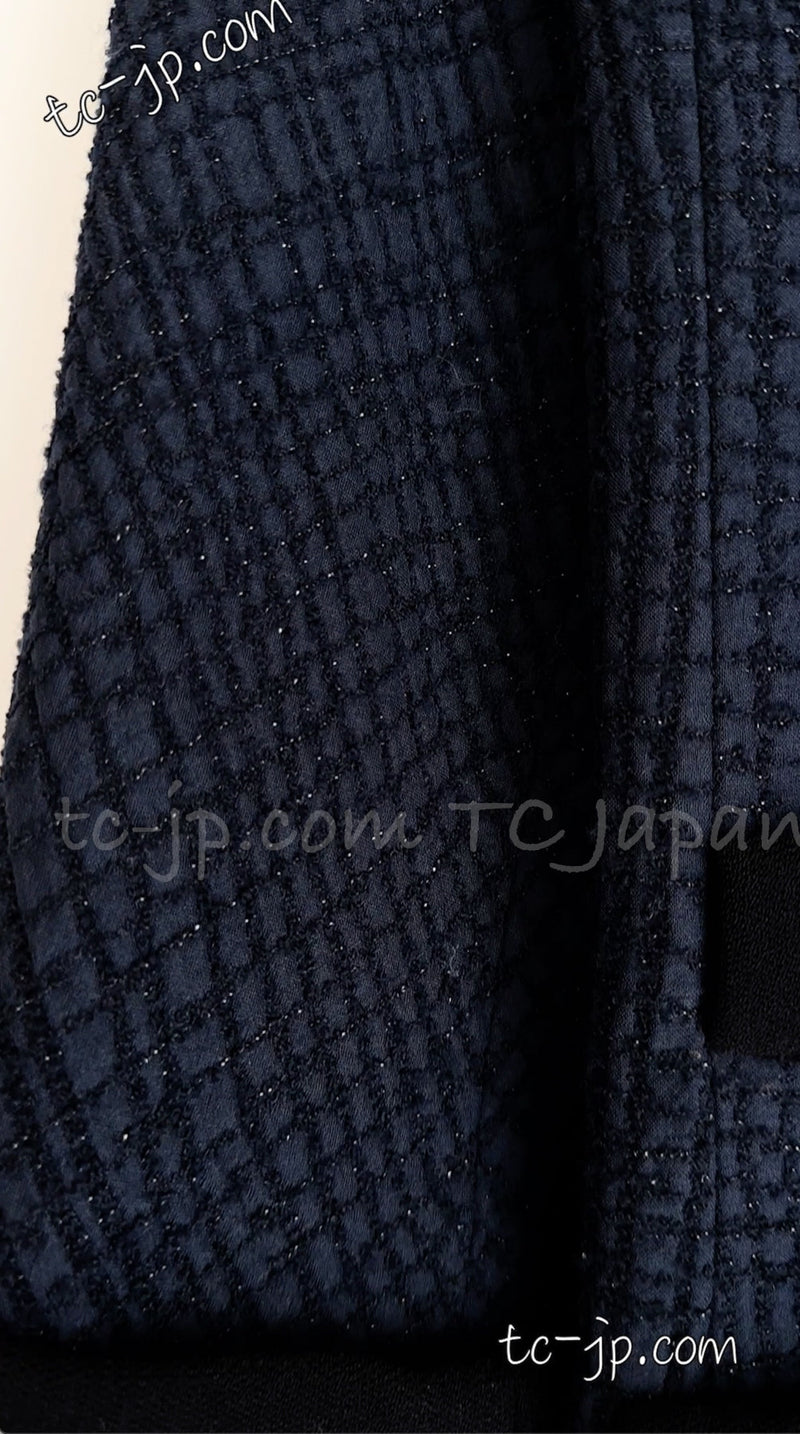 CHANEL 11S Navy Black CC Logo Button Wool Silk Jacket 36 40 シャネル ネイビー ブラック ココボタン ウール シルク ジャケット 即発