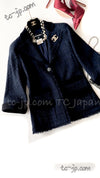 CHANEL 11S Navy Black CC Logo Button Wool Silk Jacket 40 シャネル ネイビー ブラック ココボタン ウール シルク ジャケット 即発
