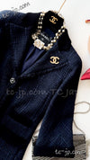 CHANEL 11S Navy Black CC Logo Button Wool Silk Jacket 40 シャネル ネイビー ブラック ココボタン ウール シルク ジャケット 即発