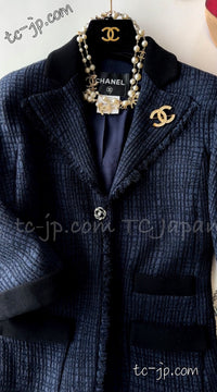 CHANEL 11S Navy Black CC Logo Button Wool Silk Jacket 40 シャネル ネイビー ブラック ココボタン ウール シルク ジャケット 即発