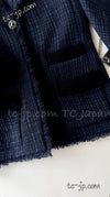 CHANEL 11S Navy Black CC Logo Button Wool Silk Jacket 40 シャネル ネイビー ブラック ココボタン ウール シルク ジャケット 即発