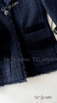 CHANEL 11S Navy Black CC Logo Button Wool Silk Jacket 40 シャネル ネイビー ブラック ココボタン ウール シルク ジャケット 即発