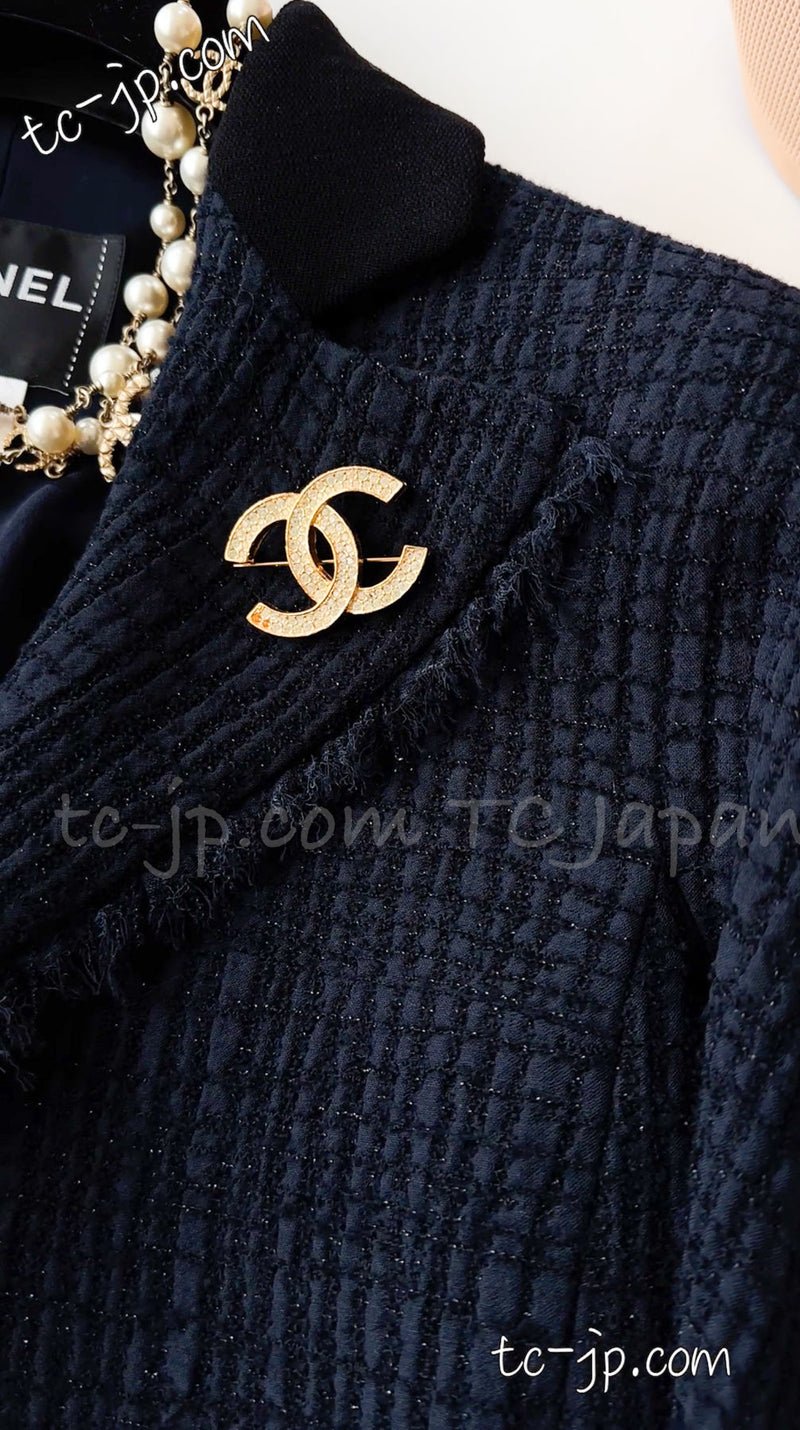 CHANEL 11S Navy Black CC Logo Button Wool Silk Jacket 40 シャネル ネイビー ブラック ココボタン ウール シルク ジャケット 即発