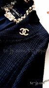 CHANEL 11S Navy Black CC Logo Button Wool Silk Jacket 40 シャネル ネイビー ブラック ココボタン ウール シルク ジャケット 即発
