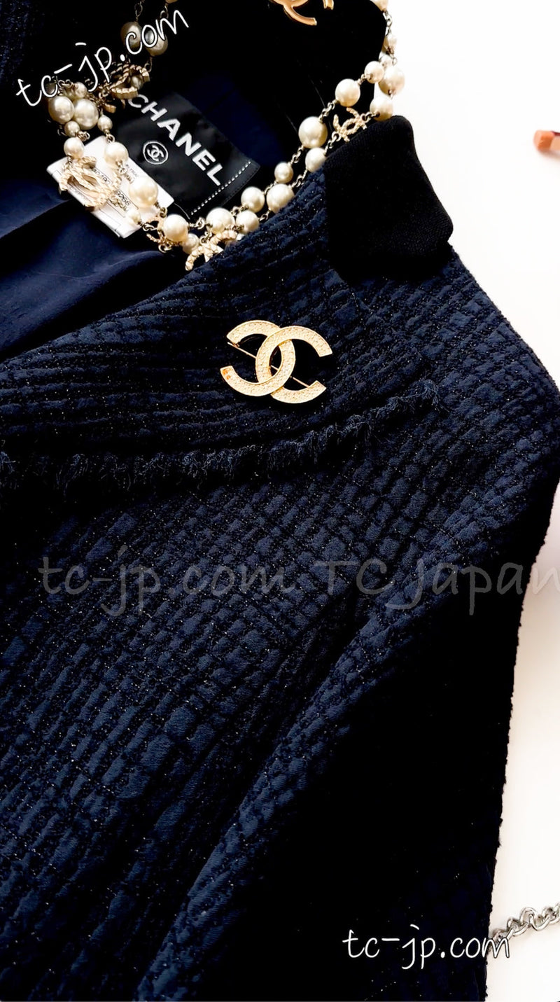 CHANEL 11S Navy Black CC Logo Button Wool Silk Jacket 40 シャネル ネイビー ブラック ココボタン ウール シルク ジャケット 即発