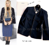 CHANEL 15B Black Wool Piping Collarless Jacket 34 36 38 シャネル ブラック ウール パイピング ノーカラー ジャケット 即発