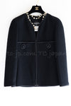 CHANEL 15B Black Wool Piping Collarless Jacket 34 36 38 シャネル ブラック ウール パイピング ノーカラー ジャケット 即発