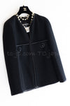 CHANEL 15B Black Wool Piping Collarless Jacket 34 36 38 シャネル ブラック ウール パイピング ノーカラー ジャケット 即発