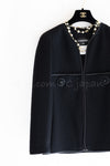 CHANEL 15B Black Wool Piping Collarless Jacket 34 36 38 シャネル ブラック ウール パイピング ノーカラー ジャケット 即発
