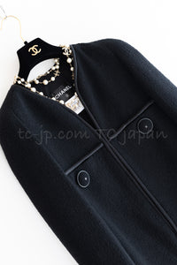CHANEL 15B Black Wool Piping Collarless Jacket 34 36 38 シャネル ブラック ウール パイピング ノーカラー ジャケット 即発