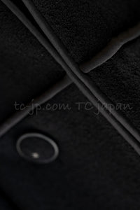 CHANEL 15B Black Wool Piping Collarless Jacket 34 36 38 シャネル ブラック ウール パイピング ノーカラー ジャケット 即発