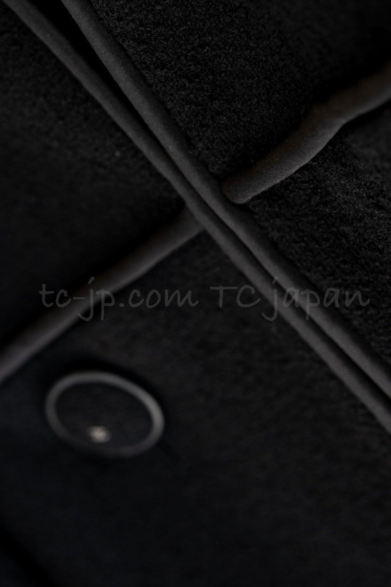 CHANEL 15B Black Wool Piping Collarless Jacket 34 36 38 シャネル ブラック ウール パイピング ノーカラー ジャケット 即発