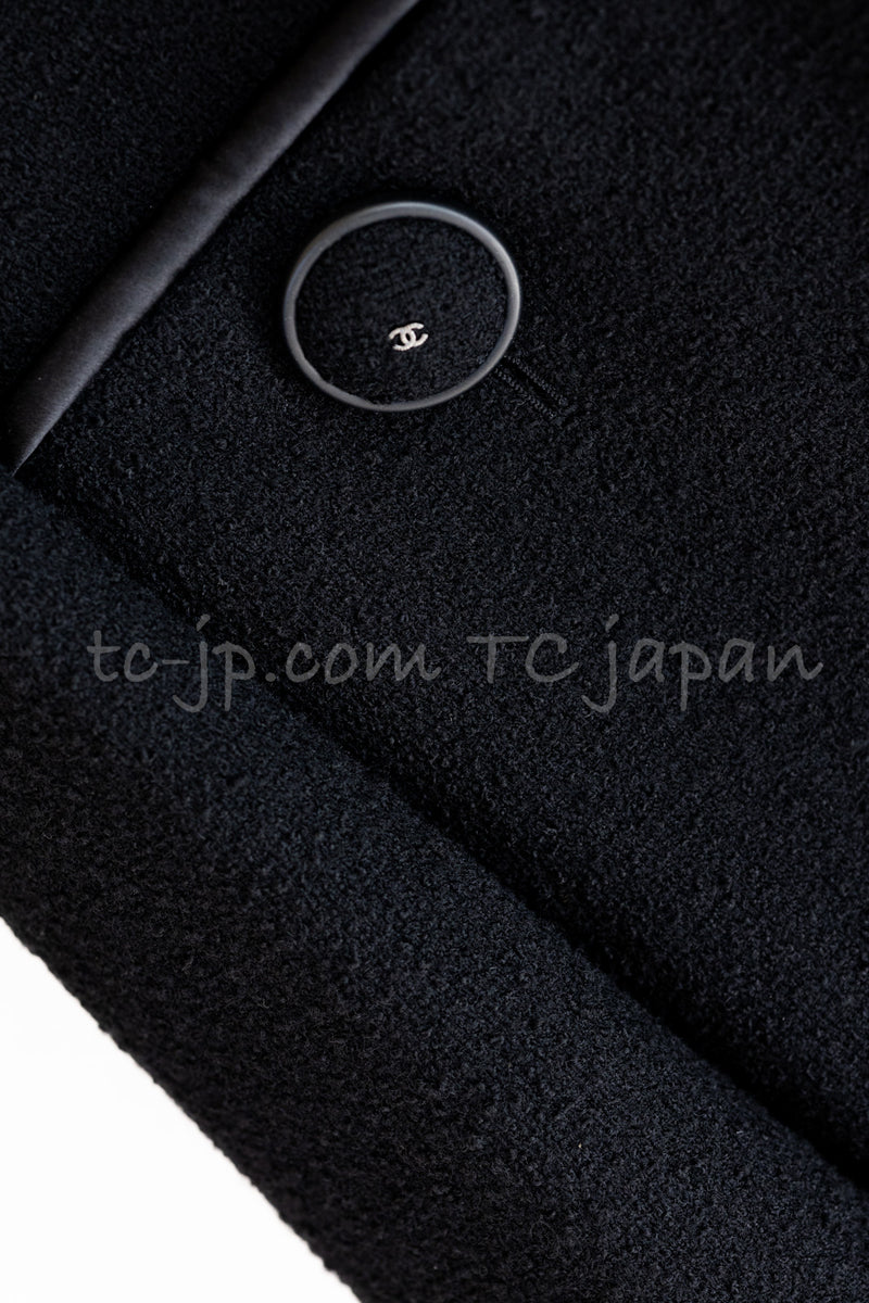 CHANEL 15B Black Wool Piping Collarless Jacket 34 36 38 シャネル ブラック ウール パイピング ノーカラー ジャケット 即発