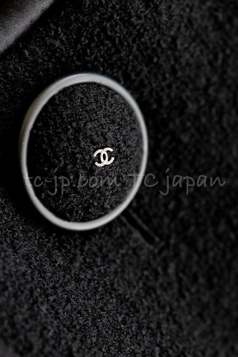 CHANEL 15B Black Wool Piping Collarless Jacket 34 36 38 シャネル ブラック ウール パイピング ノーカラー ジャケット 即発