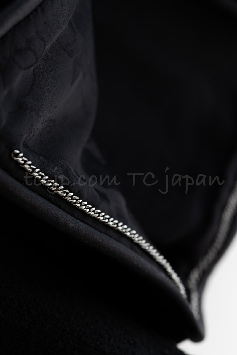 CHANEL 15B Black Wool Piping Collarless Jacket 34 36 38 シャネル ブラック ウール パイピング ノーカラー ジャケット 即発