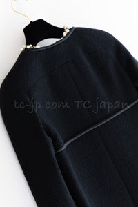 CHANEL 15B Black Wool Piping Collarless Jacket 34 36 38 シャネル ブラック ウール パイピング ノーカラー ジャケット 即発