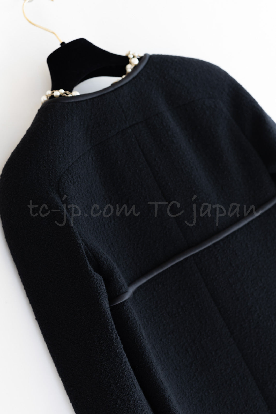 CHANEL 15B Black Wool Piping Collarless Jacket 34 36 38 シャネル ブラック ウール パイピング ノーカラー ジャケット 即発