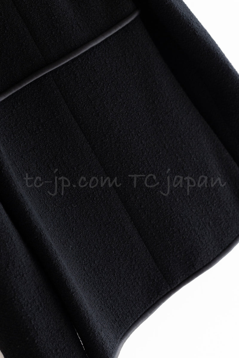 CHANEL 15B Black Wool Piping Collarless Jacket 34 36 38 シャネル ブラック ウール パイピング ノーカラー ジャケット 即発