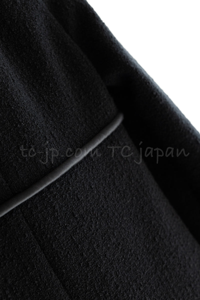 CHANEL 15B Black Wool Piping Collarless Jacket 34 36 38 シャネル ブラック ウール パイピング ノーカラー ジャケット 即発